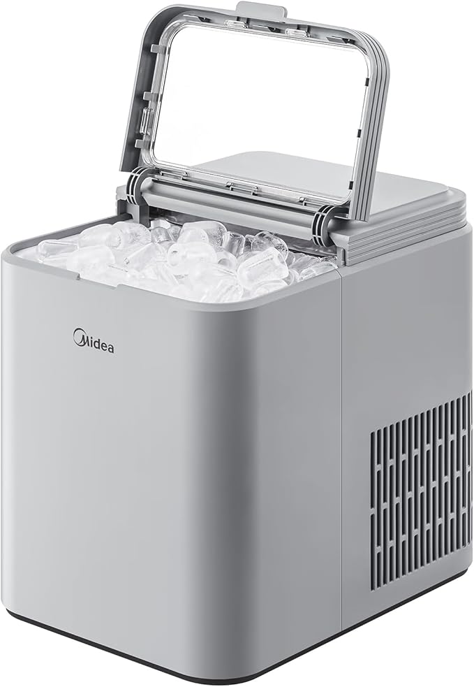 Midea MERI26B1AGY Countertop Bullet-Ice Maker, 8 Ice Bullets Ready in 6 Minutes, 26lbs/24H, Self-Cleaning Function with Ice Scoop and Basket for Home/Office/RV