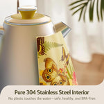 Load image into Gallery viewer, Hazel Quinn X Eduardo Recife Electric Kettle - 1200W Fast Water Boiling, 1.7L/57oz, All 304 Stainless Steel Interior, BPA-Free, Auto Shut-Off, Cordless Retro Teapot with Thermometer - Floral Patterned