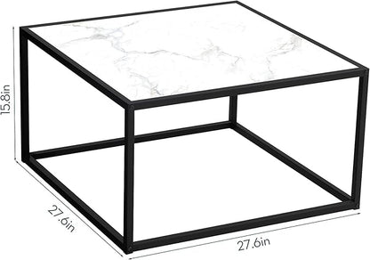 SAYGOER White Coffee Table,Small Square Coffee Table,Modern Center Table for Living Room Office 27.6 * 27.6 * 15.7 Inch, Easy Assembly, White Faux Marble Top