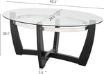 Load image into Gallery viewer, Oval Glass Coffee Table, 43.3" Solid Wood Tea Table with Tempered Glass Tabletop, Modern Glass Sofa Center Table Cocktail Table with Black Cross Base for Living Room Home Office,KFZ1331