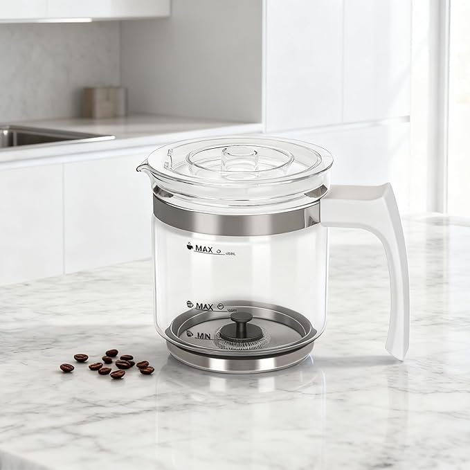 Milk Frother Kettle, 16.9 OZ Separable Coffee Frother Carafe Glass Kettle Easy to Clean and Pour, Dishwasher Safe, Detachable Milk Frother Accessories