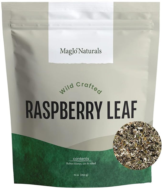 MagJo Naturals, Red Raspberry Leaf (16 Oz) Dried leaves, Wild-Harvest, herbal tea, Cut & Sifted, Packaged in USA, resealable bag