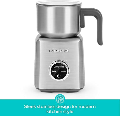 CASABREWS ARTIST Milk Frother, 4-in-1 Electric Milk Steamer for Hot & Cold Foam, Die-Cast Aluminum Body for Latte, Cappuccino, Hot Chocolate, Dishwasher Safe, Knob Control, Great Coffee Gift