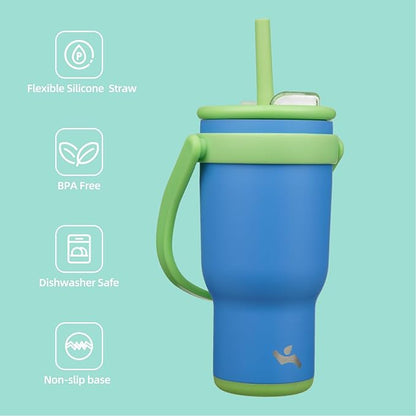 30 oz Tumbler with Side Handle, Insulated Water Bottle with Straw and 2 in 1 Lid, Stainless Steel Cup Travel Coffee Mug for Sports Office Gym,Sky Blue