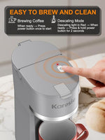 Load image into Gallery viewer, Single Serve Coffee Maker for K-Cup and Ground Coffee, Fast Brew, 6-12 oz Brew Sizes One Cup Coffee Machine Fits 5.5" Mugs, One-Button Small Coffee Maker with Descaling Reminder,Grey