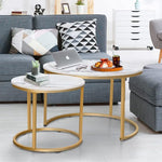 Load image into Gallery viewer, aboxoo Coffee Table Nesting White Set of 2 Side Set Golden Frame Circular Round and Marble Pattern Wooden Tables, Living Room Bedroom Apartment Modern Industrial Simple Nightstand