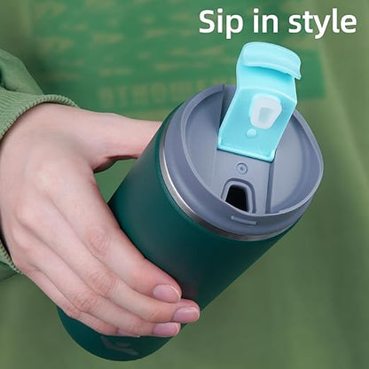 Tumbler with Lid, 12 oz Travel Coffee Mug Double Wall Vacuum Stainless Steel Thermal Metal Cup Insulated Water Bottle,Dark Green