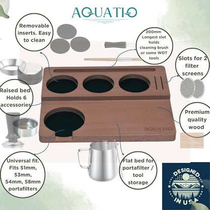 51-58 mm Wide Espresso Tamping Mat - Wooden Coffee Tamping Station - Espresso Accessories for Baristas