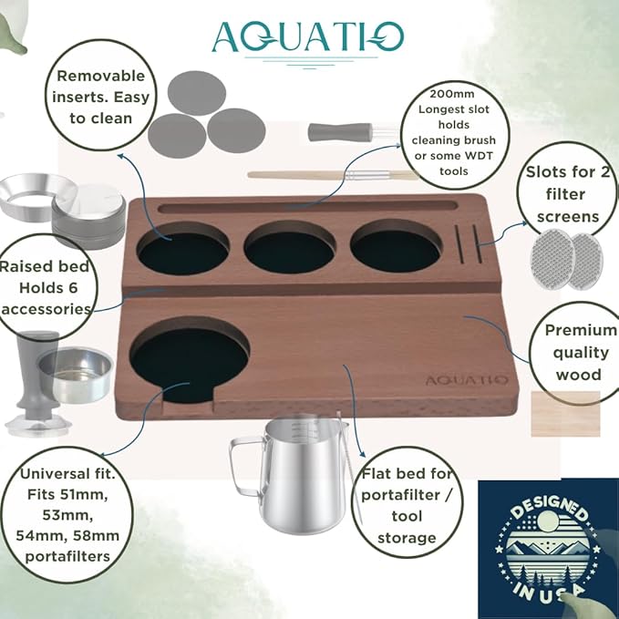 51-58 mm Wide Espresso Tamping Mat - Wooden Coffee Tamping Station - Espresso Accessories for Baristas