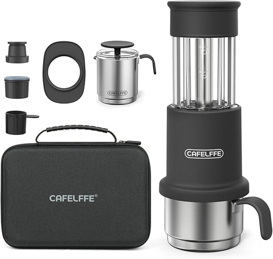 Manual Portable Coffee Maker Set with Milk Frother Cup &Carry Bag, Hand Press Espresso Machine Compatible with Nes Original Capsule/Ground for Outdoor Travel Camping Gift,Black