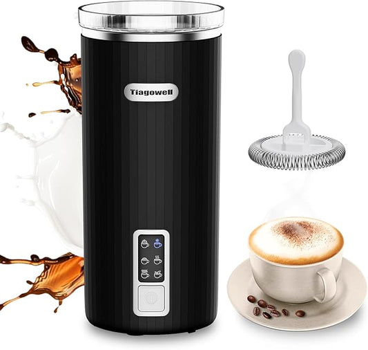 Milk Frother, 6-in-1 Electric Milk Frother and Steamer, 8.5oz/250ml Hot and Cold Foam Maker and Milk Warmer with Auto Shut-Off & Screen Display for Latte, Cappuccinos, Macchiato, Coffee (Black)