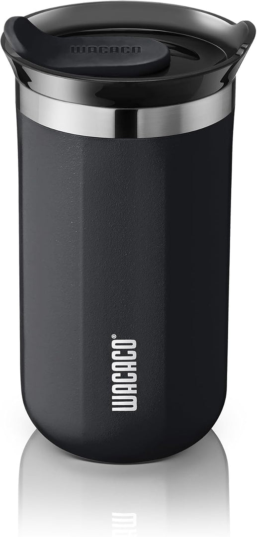WACACO Octaroma Lungo Vacuum Insulated Coffee Mug, Double-wall Stainless Steel Travel Tumbler With Drinking Lid, 10 fl oz(300ml), Ceramic Black