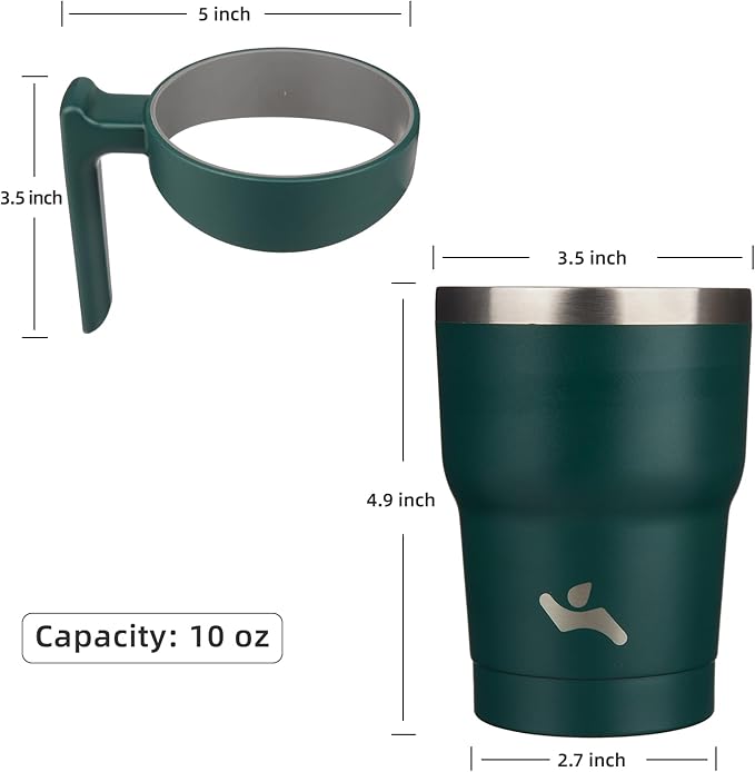 10 oz Tumbler with Handle and 2 Straw 2 Lid, Insulated Water Bottle Stainless Steel Vacuum Cup Reusable Travel Mug,Army Green
