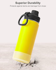 koodee Insulated Water Bottle, 18 oz Stainless Steel Double Wall Vacuum Wide Mouth Sport Water Bottle with Leakproof Spout Lid (Yellow)