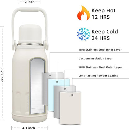 BJPKPK Insulated Thermal 40oz Water Bottle with Lid and Carry Handle Double Wall Stainless Steel Water Bottles for Sports,Beige