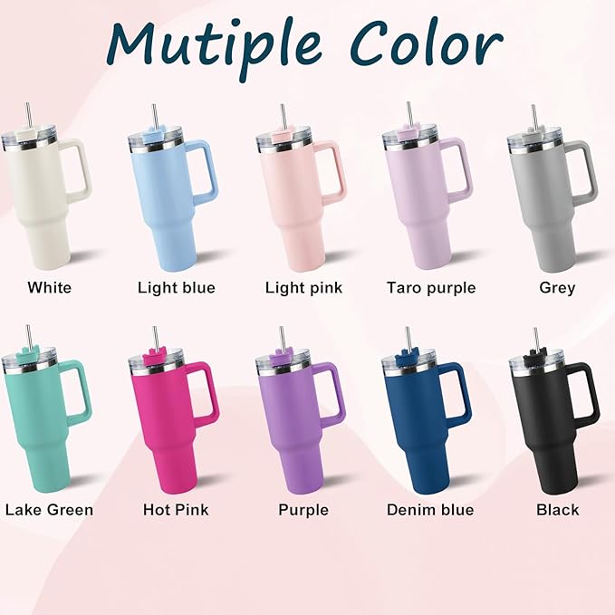 Personalized 40 Oz Tumbler with Handle and Straw, Custom Cup with Name & Birth Flower, Stainless Steel Travel Coffee Tumbler,Personalized Christmas Birthday Gifts for Women, Teen Girls