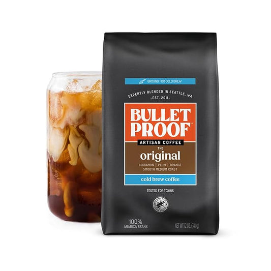 Bulletproof Original Medium Roast Coarse Ground Cold Brew Coffee, 12 Ounces, Clean and Tested for Toxins, Smooth Artisan Coffee Ground for Cold Brew Iced Coffee