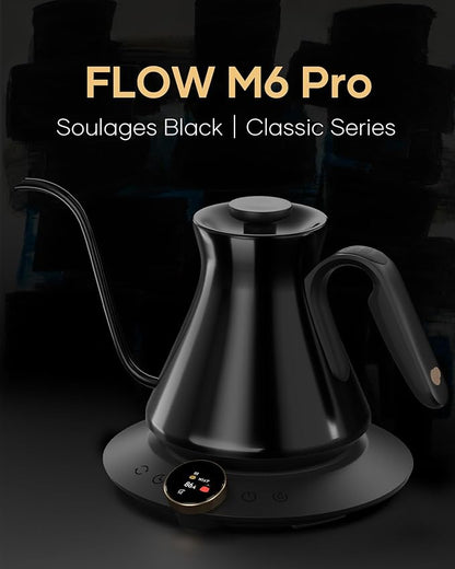 Cocinare FLOW M6 Pro Electric Gooseneck Kettle, ±0.5℉ Temperature Control for Pour-over Coffee & Tea, Stainless Steel Interior, Quick Heating for Boiling Water (Soulages Black)