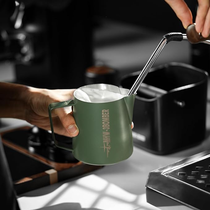 MHW-3BOMBER Milk Frothing Pitcher 16.9oz/500ml Espresso Steaming Pitcher Stainless Steel Frothing Cup Capuccino Latte Art Pitcher, Green P5029-OS