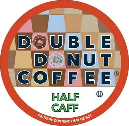 Double Donut Coffee Half Caff Coffee Pods, Single Serve Half Caffeine Coffee Pods For Keurig K Cup Brewers, Medium Roast, 24 Count pack of 2