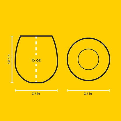 JoyJolt Hue Stemless Wine Glass Set, Large 15 oz Stemless Wine Glasses Set of 6 for White Red or Water, Short Glass Tumblers, No Stem Margarita Glasses, Colored Tumbler