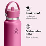 Load image into Gallery viewer, Hydro Flask Water Bottle - Insulated Stainless Steel - Wide Mouth Flex Straw Lid, Non Spill, Leakproof and Refillable in 32 Oz Reef Pink