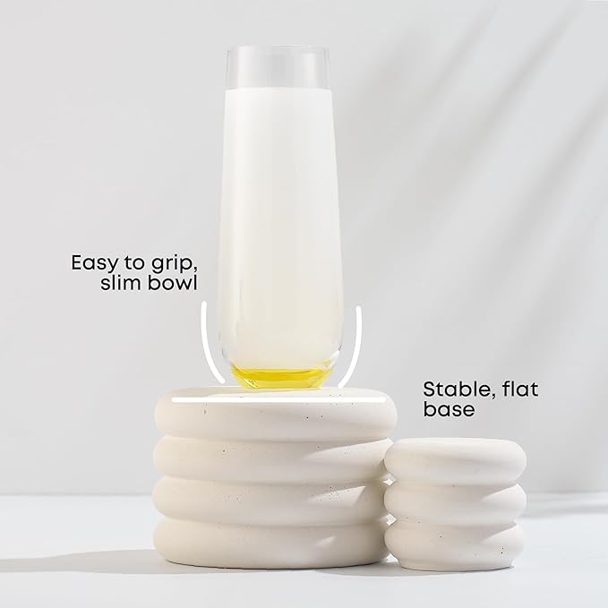 JoyJolt Hue Stemless Champagne Flutes Set of 6 Colored Glasses, 9.5oz Cocktail Glass Set for Mimosa, Stemless Champagne Glasses, Prosecco Wine Flute, Bar Glassware