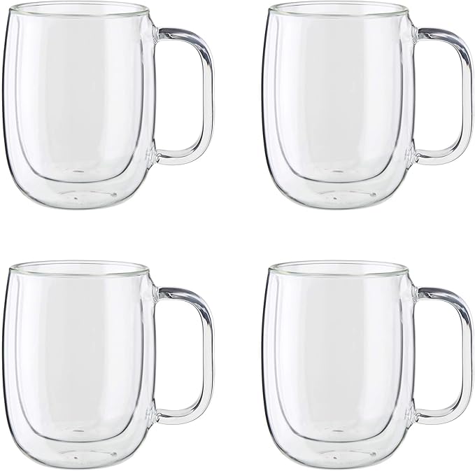 ZWILLING Sorrento Plus 4-pc Double Wall Glass Coffee Mugs, Insulated Coffee Mug, Clear