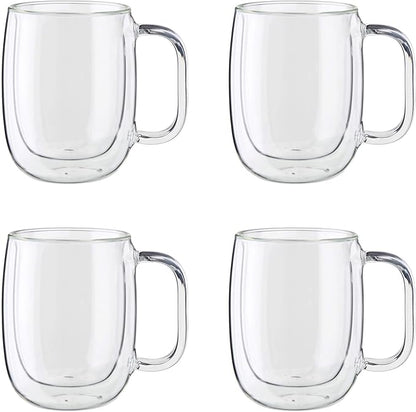 ZWILLING Sorrento Plus 4-pc Double Wall Glass Coffee Mugs, Insulated Coffee Mug, Clear
