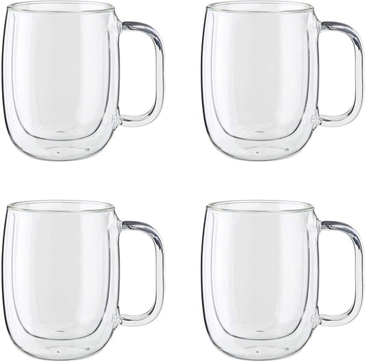 ZWILLING Sorrento Plus 4-pc Double Wall Glass Coffee Mugs, Insulated Coffee Mug, Clear