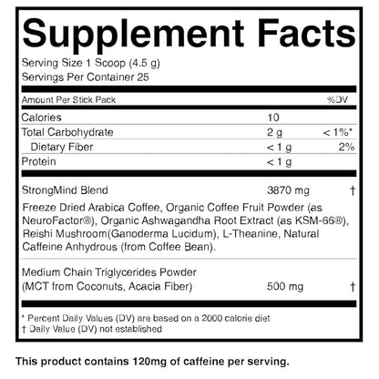 STRONG COFFEE COMPANY, ORGANIC INSTANT BLACK COFFEE – Individual Servings, Extreme Focus, Adaptogen with L-Theanine & Ashwagandha, No Jitters, No Crash (10 Packets)