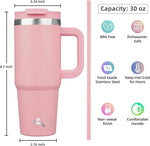 Load image into Gallery viewer, 30 oz Tumbler with Handle and 2 Straws,2 in 1 Lid Insulated Water Bottle Stainless Steel Travel Coffee Mug,Pink