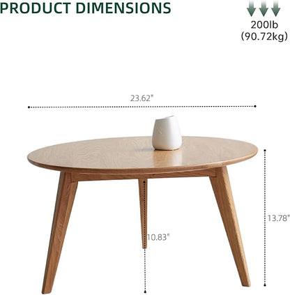 100% Solid Oak Wood Mini Coffee Table, Round Living Room Table Side Table w/Solid Wood Legs, Walnut Mid Century Sturdy Tables for Bedroom Balcony Living Room (23.62" D x 13.78" H)