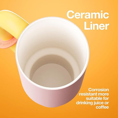 BaWang Insulated Stainless Steel Tumbler | Tumbler with Handle and Straw 33oz | Cup Holder Friendly for Travel | Leakproof Water Bottle | BPA-Free | Ceramic liner| pink＆yellow