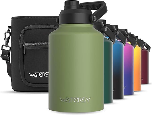1 Gallon Water Bottle Insulated(Cold for 48 Hrs),BPA Free&Leak Proof,128oz Stainless Steel Water Jug,Big thermo,Large Water Bottle with Handle for Gym,Hiking,Camping&Travel,Olive Green
