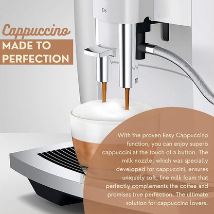 Jura E6 Automatic Espresso Machine (White) Bundle with Water Stabilizer, Cleaning Tablets, Milk System Cleaner, and Milk Container Kit for Exceptional Home Coffee Experience (5 Items)