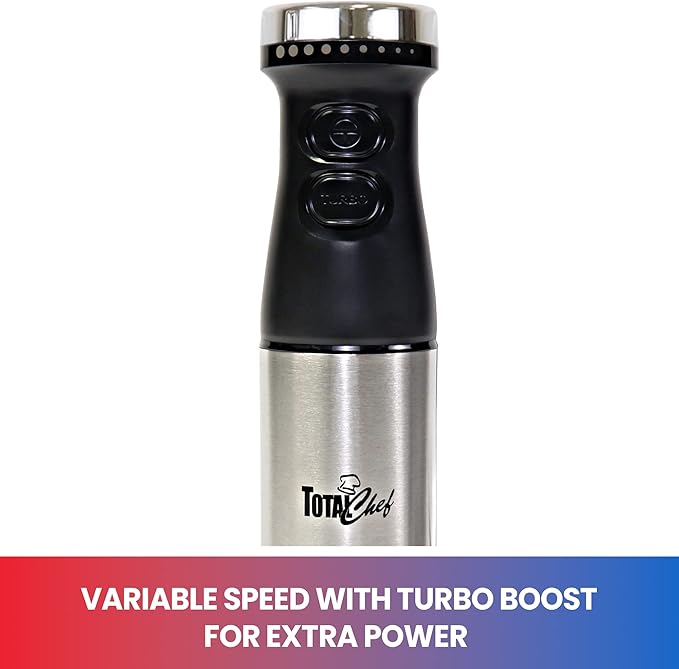 Total Chef Immersion Blender - Electric Handheld Stick Mixer with Stainless Steel Shaft, Variable Speed for Smoothies, Soups, Milkshakes, Baby Food, Puree, Batidora de Inmersión