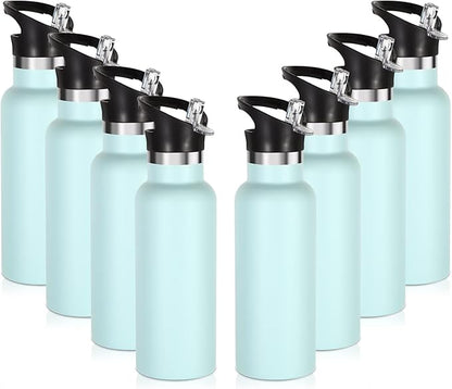 Volhoply 17oz Insulated Water Bottle Bulk 8 Pack,Stainless Steel Kids Water Bottles with Straw Lid,Double Wall Vacuum Metal Water Bottle,Reusable Sports School Flask Keep Hot & Cold (Fog,8 Set)