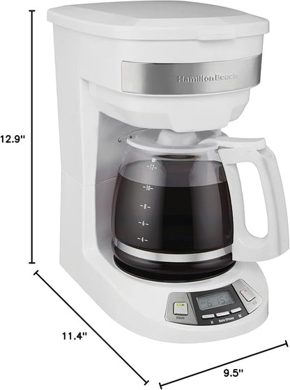 Hamilton Beach 12 Cup Programmable Drip Coffee Maker with 3 Brew Options, Glass Carafe, Auto Pause and Pour, White (46294)