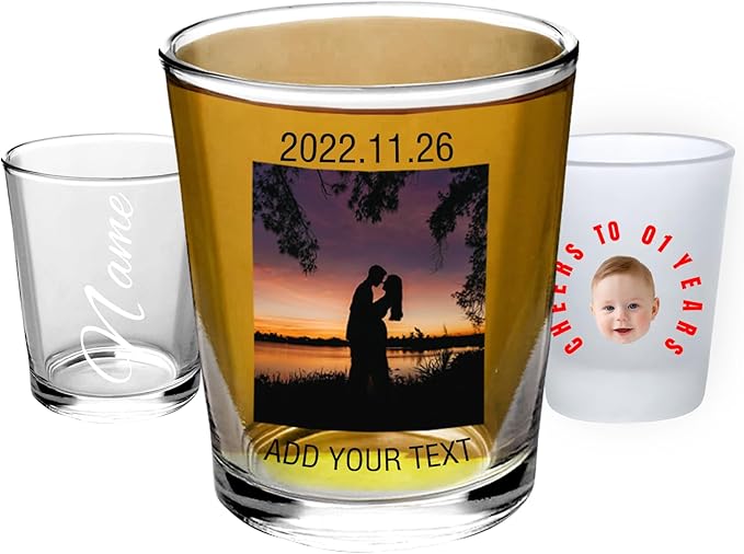 Personalized Shot Glasses Clear with Your Photo Text, Custom Frosted Shot Glasses 1.5oz Bar Accessories Gifts for Tequila, Vodka, or Whiskey Lovers Birthday Christmas Wedding Gifts