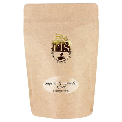 Superior Gunpowder Green Loose Leaf Pouch 4oz | Bold Chinese Green with Nutty Oak Notes | Rolled Tea Nuggets Ideal for Hot or Iced Tea | Long Shelf Life Premium Quality