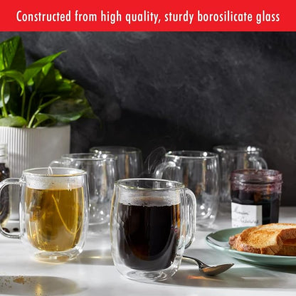 ZWILLING Sorrento Plus 4-pc Double Wall Glass Coffee Mugs, Insulated Coffee Mug, Clear