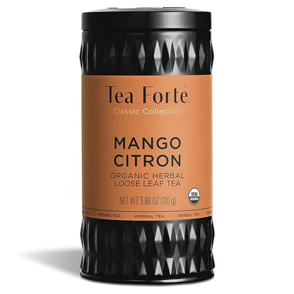 Tea Forte Mango Citron Premium Organic Loose Leaf Caffeine-Free Herbal Tea Blend Canister, Makes 35-50 Cups