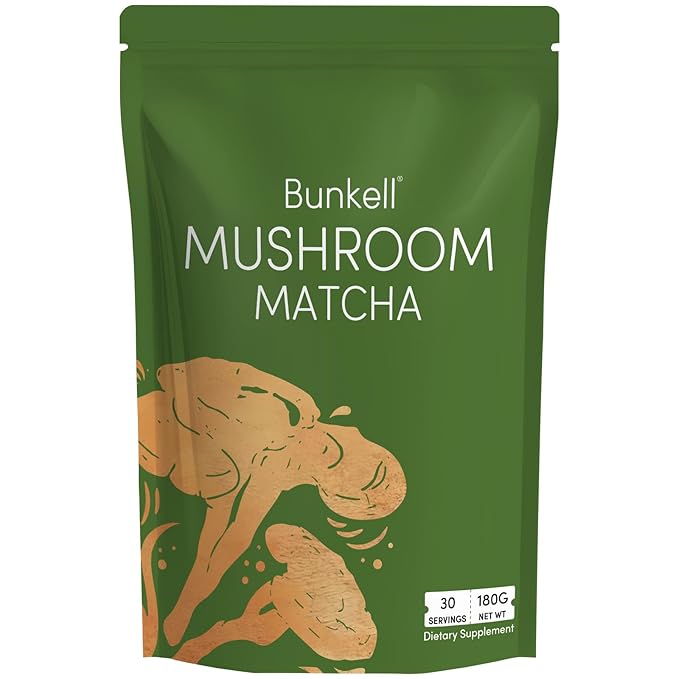 Bunkell Mushroom Matcha, Adaptogenic 6 Mushrooms Mix w/Japanese Matcha, Ceremonial Powder Blend with Lion's Mane, Reishi, Cordyceps & Shiitake for Energy, Focus & Immune Support, 30 Servings 1 Pack