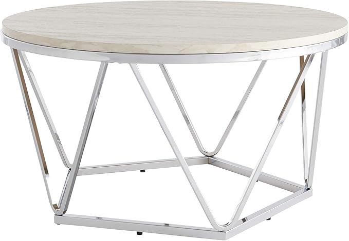 SEI Furniture Luna cocktail table, Silver, faux travertine