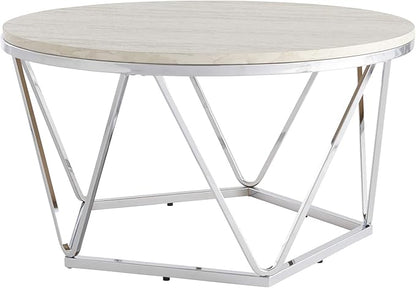 SEI Furniture Luna cocktail table, Silver, faux travertine