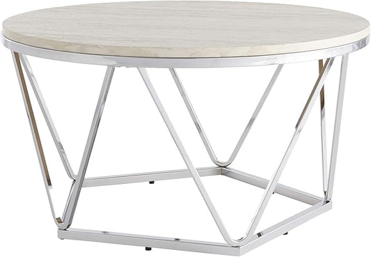 SEI Furniture Luna cocktail table, Silver, faux travertine