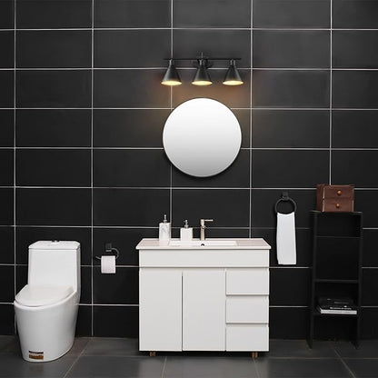 Globe Electric 52060 Tristan 5-Piece All-In-One Bathroom Set, Matte Black, 3-Light Vanity Light, Towel Bar, Toilet Paper Holder, Towel Ring, Robe Hook