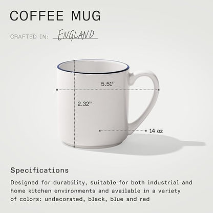 Made In Cookware - Set of 4 - Coffee Mug Set - 12 oz - White With Navy Rim - Porcelain - Crafted in England - Dishwasher and Microwave Safe