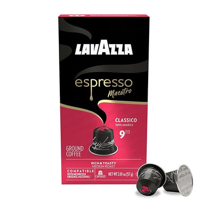 Lavazza Espresso Maestro Classico Aluminum Capsules Compatible with Nespresso* Original Machines, Medium Espresso Roast, 100% Arabica (60 Capsules)